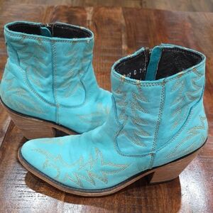 Liberty Black Katherine Nobuck Caborca Turquoise Western Ankle Cowboy Boots